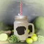 Black Danish Swedish Farmdog Silhouette Frosted Glass Mason Jar With Straw