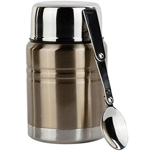 Insulated Food Thermos & Meal Container with Collapsible Spoon (16 oz.) Stainless-Steel Food Jar Hot and Cold Storage | Soup, Coffee, Water, Liquids | Airtight, Leakproof Seal,Gold
