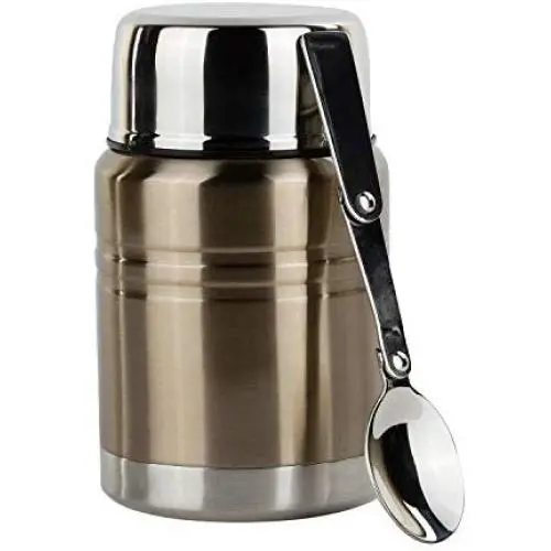 Isolierbehälter & Essbehälter mit Klapplöffel (473 ml) - Edelstahl Food Jar für heiße und kalte Speisen | Suppen, Kaffee, Wasser, Flüssigkeiten | Luftdicht, Dicht