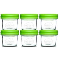 Nellam Baby Food Storage Containers - Leakproof, Airtight, Glass Jars for Freezing & Homemade Babyfood Prep - Reusable, BPA Free, 6 x 4oz Set, that is Microwave & Freezer Safe