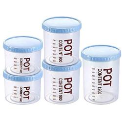 Tree House Round Storage Canisters with Scale, Plastic Sealed jar with lids Herbs Pot Canisters Sets for The Kitchen Pack of 5-B 700x2+900x2+1200ml