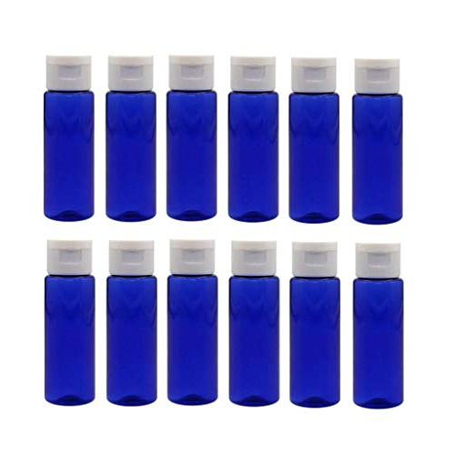 12PCS 30ML / 1oz Empty Plastic Blue Flip Cap Bottle BPA-Free Cobalt Vial Jar Pot Container For Toner Travel Comestic Lotion Makeup Creams Sample Dispensing Shower Gel Water Emollient