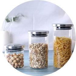 Transparent Glass Dry Grains Food Storage Container Jars Kitchen Organizers Sealing Storage Case,300Ml