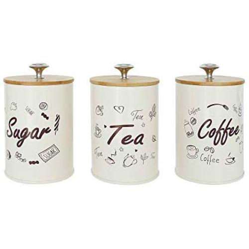 NIKKY HOME Metal Farmhouse Kitchen Canisters with Lids 3 Piece Set White