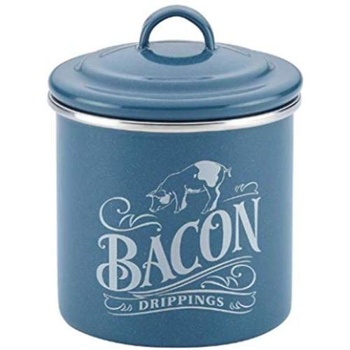 46949 Enamel on Steel Bacon Grease Can/Bacon Grease Container - 4 Inch, Blue (Pack of 2)