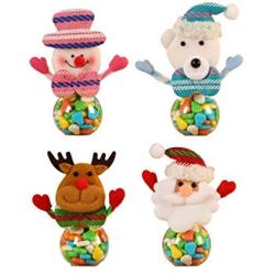 TOYANDONA 4pcs Christmas Candy Jar, Snowman/Bear/Santa Claus/Elk Candy Storage Container Plastic Candy Holder for Home Party Decoration
