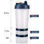 Hydro2Go 16 OZ Protein-Shaker-Flasche mit Mixerball und 2 Verstellbehältern für Pillen, Snacks, Kaffee, Tee. 100% BPA-frei, ungiftig und dicht schließend.