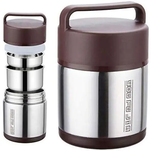 Isolierbecher-Lunchbox, 3er-Behälter, Heißer Thermosbehälter, Essbehälter Reisetruhe, Edelstahl, US-Lagerung (1,8L)