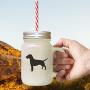 Green German Pinscher Silhouette Frosted Glass Mason Jar With Straw