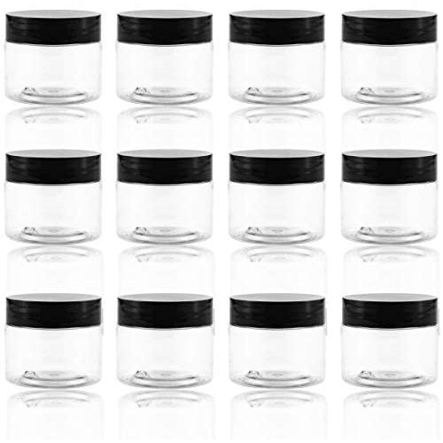 BcPowr 24 Pack Cosmetic Containers, Plastic Sample Containers with Lids with Inner Liners Leakproof Wide-Mouth Travel Containers Jars Pots for Toiletry Makeup Cream Liquid Slime (2oz, Black)