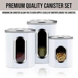 Canisters Sets,3 Piece Window Kitchen Canister with Fingerprint Resistance Lids,Cream White