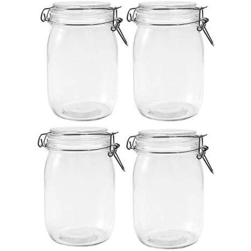 Betrome 32 OZ Glass Jar 4 Pack with Airtight Rubber Gasket Lid Reusable Storage Jar for Jam, Coffee, Tea,Honey, Beans, Spice and More