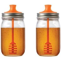 Jarware 82623 Honey Dipper Lid for Regular Mouth Mason Jars, Orange (2 PACK) …