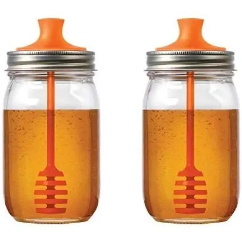 Jarware 82623 Honiggieleiste für Standard Mason Gläser, Orange (2er-Pack)
