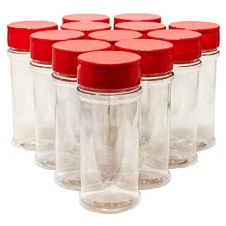 12 Empty - 8 fl Oz (3.75 oz dry powder) PET Plastic Spice Jars with Caps