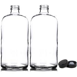 2 Pack ~ 32oz Growler ~ Clear Glass with PolyCone Phenolic Lid for a Tight Seal - Perfect for Secondary Fermentation and Storing Kombucha