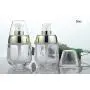 2 STÜCKE 30ml/1oz Hochwertige Leere Refillbare Frostgetönte Glas-Pumpflasche Kosmetikbehälter Packungsglas Flasche mit Klarem Deckel für Lotion Emulsion Gesichtsserum Goldrand