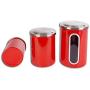 EASEASE Airtight Window Kitchen Canisters with Fingerprint Resistant Lids (Set of 3). (Red)