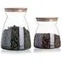 Kitchen Organizer Grain Storage Tank Food Sealed Can Transparent Glass Coffee Beans Storage Jar Tea Can With Bamboo Lid,1100ML