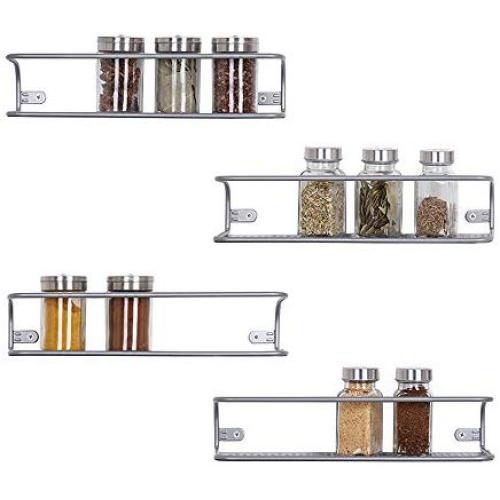 Spice Racks Wall Mounted Jar Bottle Storage Rack 4 Pack for Kitchen Cabinet Pantry Door, Sliver (Medium)