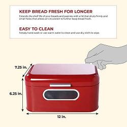 Bread Box for Kitchen Counter - Red Bread Bin, Retro Storage Container with Front Window, For Doughnuts, Pastries, Cookies - 12 x 7 x 6 Inches