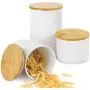 Bocal de Conservation Alimentaire hjn avec Couvercle en Bambou – Canister en Céramique Blanche pour Servir le Café, le Thé, les Graines et Plus encore, Ensemble de 3 Pièces Bocal de Conservation Alimentaire hjn avec Couvercle en Bambou – Canister en Céramique Blanche pour Servir le Café, le Thé, les Graines et Plus encore, Ensemble de 3 Pièces