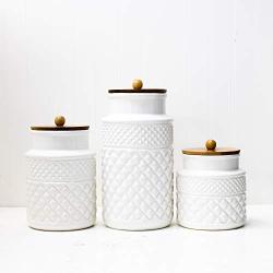 Faceted Classic White 11 x 5 Glossy Ceramic Storage Canisters Set of 3