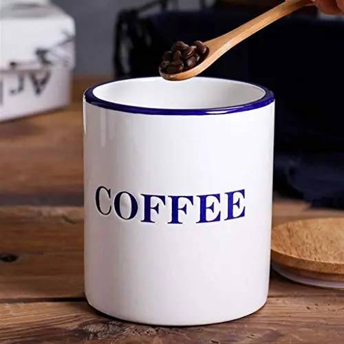 Luftdichte Lebensmittelbehälter mit Holzdeckeln, kleine Küchenbehälter & Gläser, Rustikaler Wohnkühlschrank-Organizer für Tee, Kaffee, Zucker, Weiß (Farbe: Kaffee)