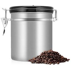 Airtight Coffee Canister, 1.5L Stainless Steel Coffee Beans Storage Canister Ground Coffee Can Airtight Jars for Coffee Tea Nuts Powders(Silver)