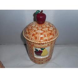 Apple Pear Fruit Ceramic Woven Basket Style 3 Piece Kitchen Canister Set