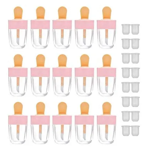 16 Stück Leere Lippengloss-Tubes 5ml/0,2oz Niedliche Rosa Eiskreism Form Befüllbare Lippenbalsam Flaschen Kosmetik Probenbehälter DIY Lippenlack-Vials Lagerflasche für Frauen Make-up Mädchen Schönheit