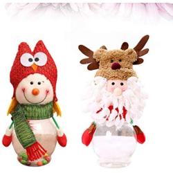 STOBOK 2pcs Christmas Candy Jar Santa Snowman Doll Cookie Gift Bottle Jar Food Storage Container for Xmas Holiday Party Table Decoration