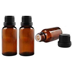 3PCS 30ml/1oz Refillable Empty Amber Glass Vial Essential Oil Bottle Cosmetic Container Dispenser Holder Jars Pot With Orifice Reducer and Black Cap for Aromatherapy Perfume Colognes Lab Chemicals