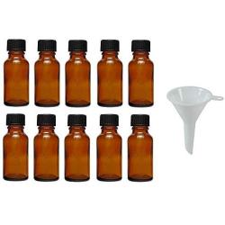 Viva Haushaltswaren, 10 x Dropper Bottles 10 ml, Apothecary Glass Bottles with Dropper Insert in Brown, incl. Funnel, Glass, Brown, 20 ml