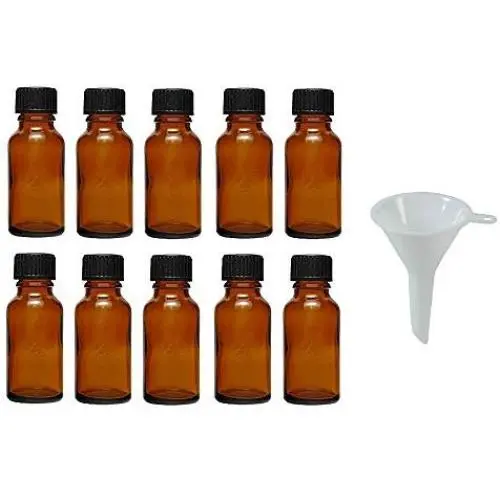 Bouteilles d'apothicaire 10 x 10 ml avec seringue, brun, incluant une entonnoir, verre, brun, 20 ml