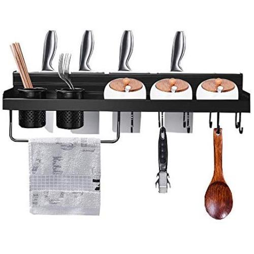 LYNNTLJ Wall Mounted Spice Racks,Space Aluminum Kitchen Seasoning Rack,for Spice Jar and Bottle Storage/Black / 50cm