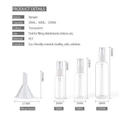 Auelife Spray Bottles 30ml/1oz 20 PCS Small Refillable Liquid Clear Empty Mist Containers Plastic Mini Travel Bottle with 2PCS Funnels