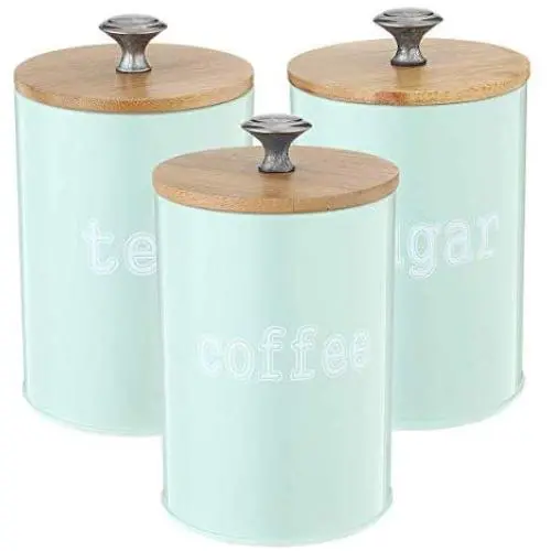 3Pcs Tea Coffee Sugar Storage Jars Food Storage Iron Jars Moisture-proof fresh green wood lid Cover Candy Bottles Can Kitchen 3Pcs Tea Coffee Sugar Storage Jars Food Storage Iron Jars Moisture-proof fresh green wood lid Cover Candy Bottles Can Kitchen
