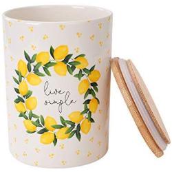 COSYME Large White Coffee Tea Sugar Canister with Airtight Wood Lid Lemon Kitchen Décor Ceramic Farmhouse Yellow Storage Jar, 1125ML(38FL OZ)