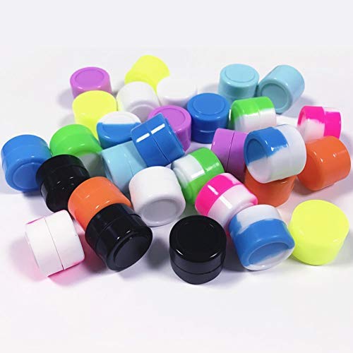 Non-Stick Food Grade Silicone Wax Dab Containers 2ml / 5ml Non Stick Wax Oil Multi Use Storage Jars, Assorted Colors (30 Pack, 2ml)