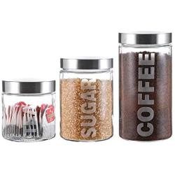 Glass Canister Set with Stainless Steel Lids 57/44/29 Ounce for Coffee, Sugar and Tea (3-Piece Assorted)