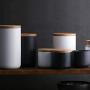 One-Pine 260ml/9 oz Air Tight Jars Ceramic Food Storage Jar Set with Airtight Seal Bamboo Lid - Tea,Sugar,Coffee,Spice Canister Set (Black)