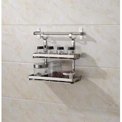 Marie Wall Mounted 2-Tier Kitchen Spice Rack Organizer with 600mm Hanging Rod Kitchen Seasoning Jar Storage Shelf