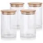 16 oz Premium Borosilikat Glasbehälter mit Bambus-Silikon-Dichtung (4er-Set) + Etiketten