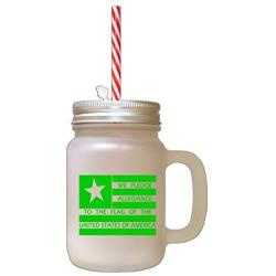 Green We Pledge Allegiance To The Flag Frosted Glass Mason Jar With Straw