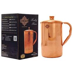 IndianArtVilla Pure Copper Water Pitcher Jug | 54 OZ Healthy Storage Container | For Home, Kitchen, Restaurants with Yoga and Ayurveda Benefits