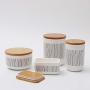 OnePine Food Storage Canister with Seal Bamboo Lids, Square Ceramic Storage Jar for Tea Sugar Coffee Spice Nut (300ml/10.16 oz)
