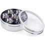 Zinel Stainless Steel Spice Box/Masala Dabba with 7 Comparments and Transparent Lid, 24cm, 24 cm