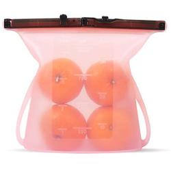 Reusable Silicone Food Storage Bags - Foldable Leak Proof Liquid Food Organizer Bag with Zip Seal for Preservation & Cooking Baggies (1 L) (Pink)