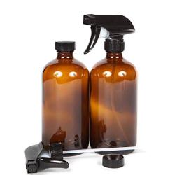 Vivaplex, 2, Large, 16 oz, Empty, Amber Glass Spray Bottles with Black Trigger Sprayers and Lids …